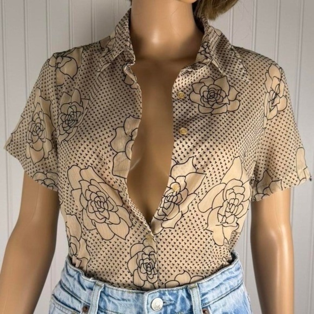 Vintage Claudia Richard sheer floral button-up blouse Small‎